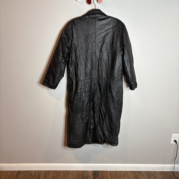 Vintage black leather long trench jacket - Picture 5 of 5